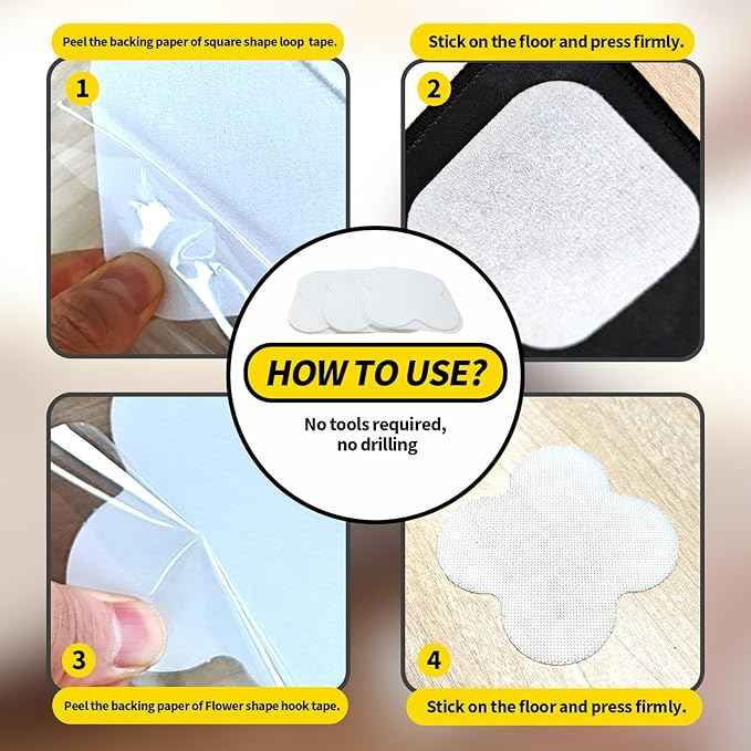 16 Sets Super Adhesive Carpet Pad Gripper, Heavy Duty Hook and Loop Strips Rug