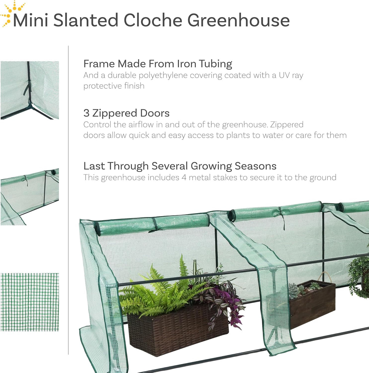 Sunnydaze Outdoor Portable Mini Cloche Greenhouse with 3 Zipper Doors