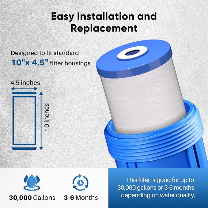 PUREPLUS 5 Micron 10" x 4.5" Whole House FXHTC Sediment and Carbon Water Filter - Image 7