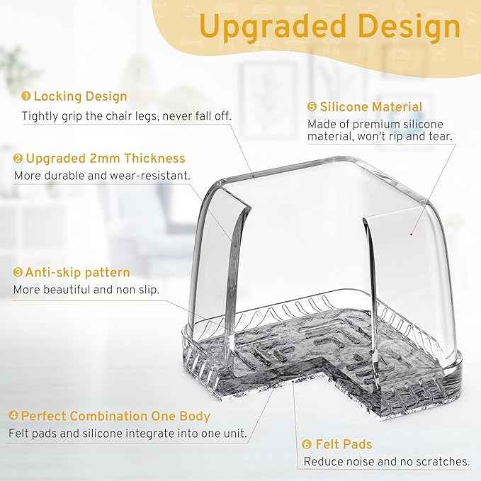 24PCS Square Chair Leg Floor Protectors, Furniture Sliders, Chair Leg Protectors