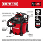 CRAFTSMAN CMXEVBE17595 16 Gallon 6.5 Peak HP Wet Dry Vac, Heavy-Duty Shop - Image 2