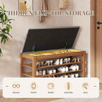 Solid Wood Shoe Bench with Storage, Flip-Top Soft-Close Lid, Adjustable Shelves