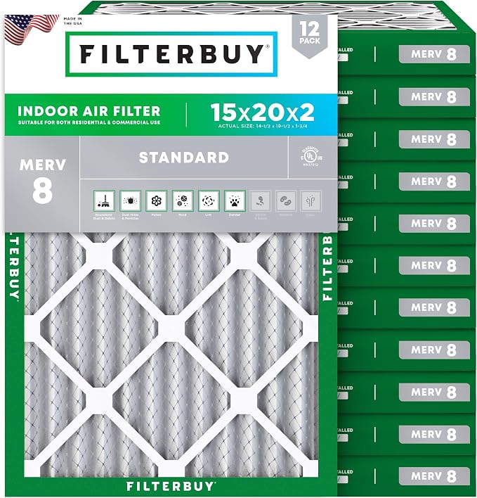 Filterbuy 15x20x2 Air Filter MERV 8 Essential Dust & Allergy Defense, by Filterbuy