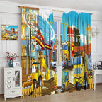 Kids Cartoon Construction Window Curtains, Funny Construction Site Cars and - Image 3