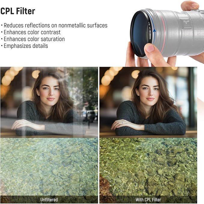 NEEWER 55mm UV CPL ND Lens Filter Kit, UV Protection + Circular Polarizing + - Image 6