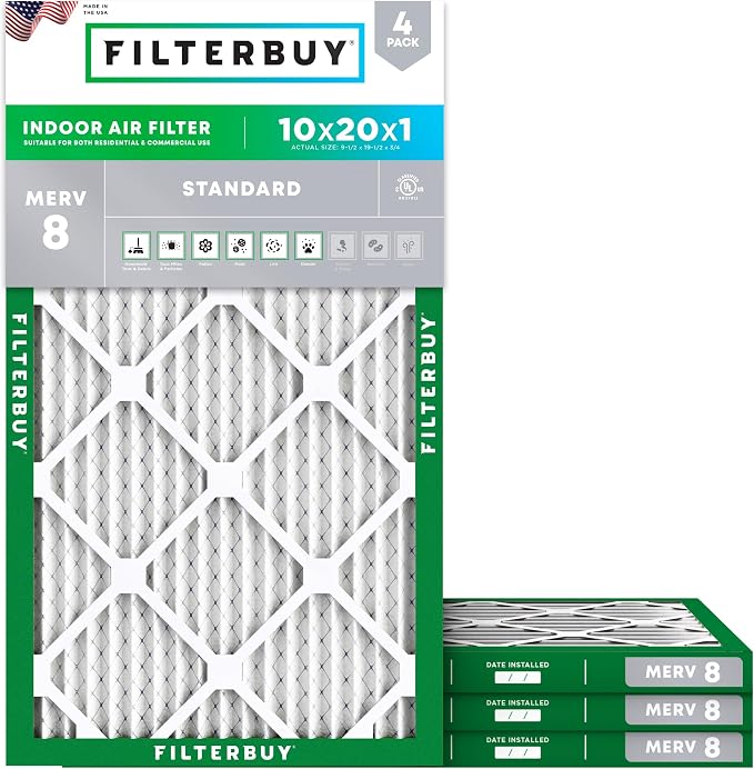 Filterbuy 10x20x1 Air Filter MERV 8 Essential Dust & Allergy Defense, by Filterbuy