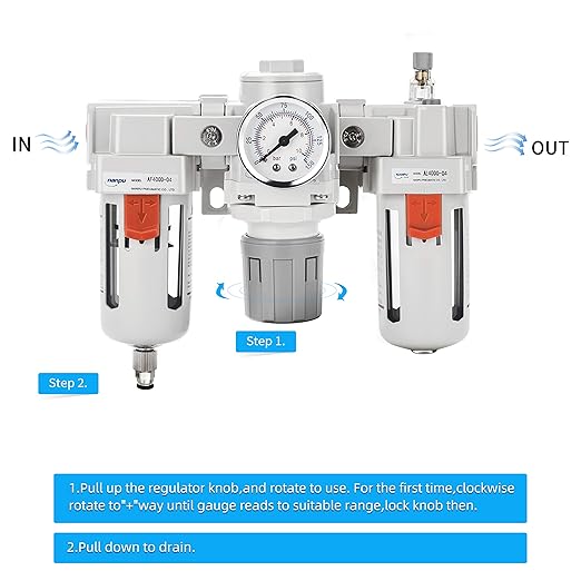NANPU 1/2" NPT Air Filter, Regulator & Lubricator Combo - Image 5