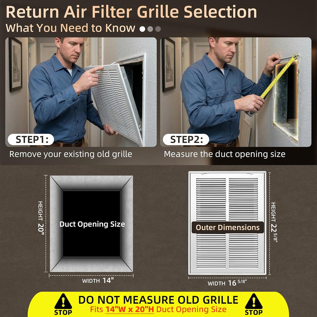 Return Air Filter Grille for 14x20 Ducts, Steel Air Vent Cover with