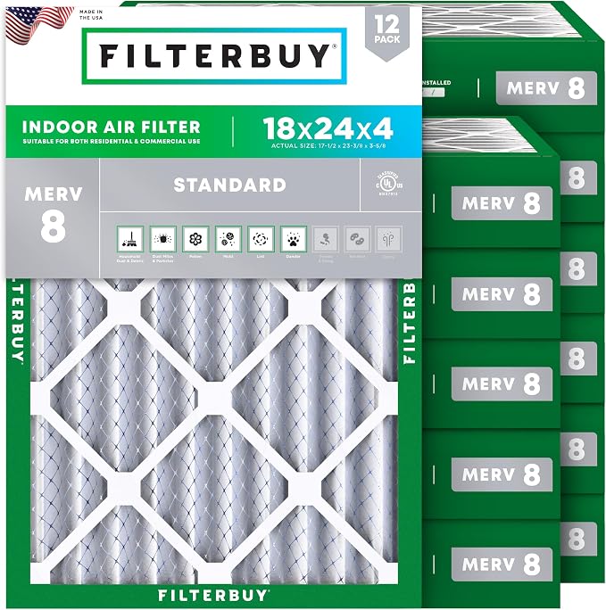 Filterbuy 18x24x4 Air Filter MERV 8 Essential Dust & Allergy Defense, by Filterbuy