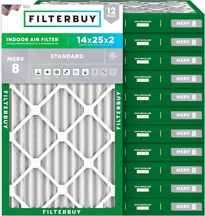 Filterbuy 14x25x2 Air Filter MERV 8 Essential Dust & Allergy Defense, by Filterbuy