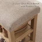 2 Tier Shoe Rack Bench with Cushion, Solid Wood Shoe Benches, Mid-Century - Image 7