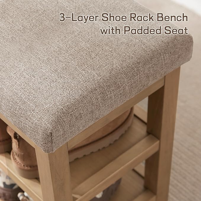 2 Tier Shoe Rack Bench with Cushion, Solid Wood Shoe Benches, Mid-Century - Image 7