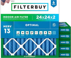 Filterbuy 24x24x2 Air Filter MERV 13 Optimal Smoke & Allergy Defense, by Filterbuy