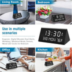 Kogonee Wooden Digital Alarm Clock, 0-100% Dimmer, 2 Alarm Settings, - Image 8