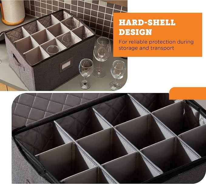 storageLAB Wine Glass Storage Containers, Hard Shell Organizer