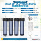 Max Water Whole House 20" x4.5" Purple Clear WH Water Filter Housing 1 inch - Image 2