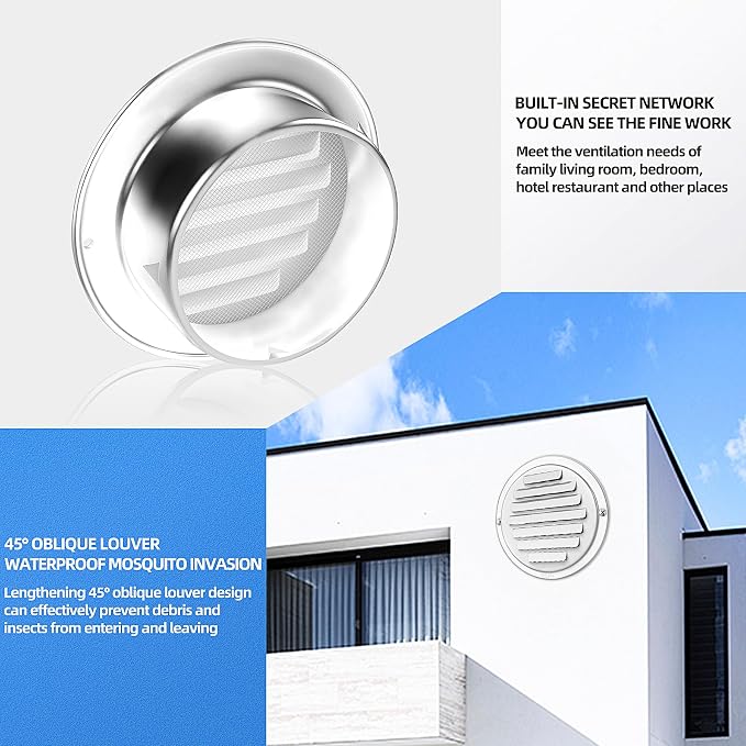 3'' Shiny Silver Paint Stainless Steel Air Vents, Louvered Grille Cover Vent - Image 6