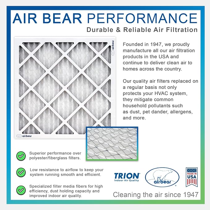 16x25x3 Air Filter MERV 11 TRION Air Bear Pleated HVAC Air Filter Replacement - Image 9