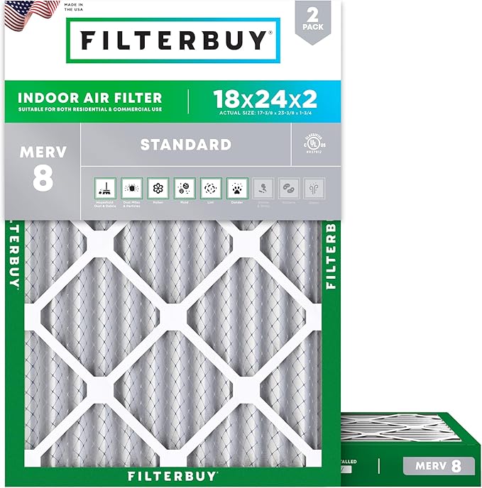 Filterbuy 18x24x2 Air Filter MERV 8 Essential Dust & Allergy Defense, by Filterbuy