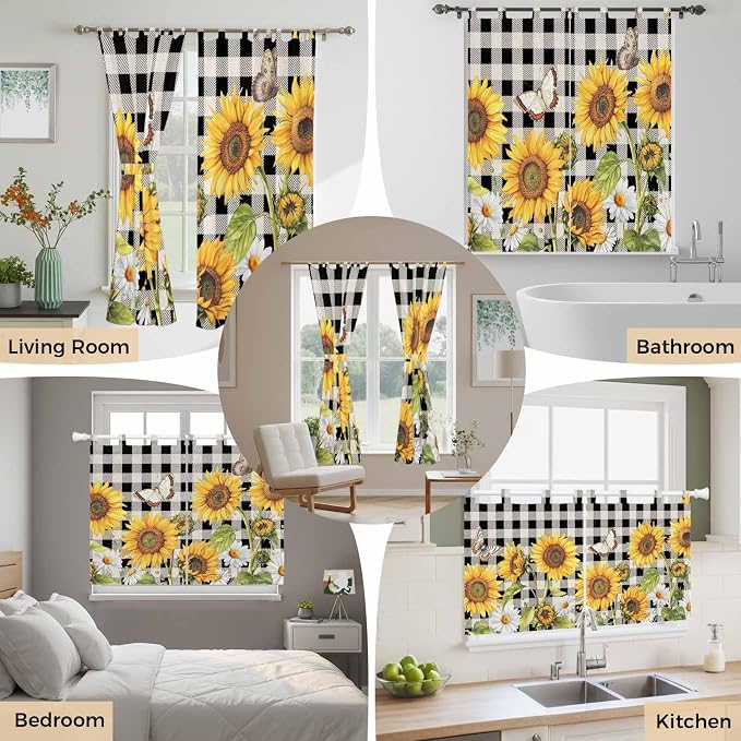 Sunflowers Bedroom Curtains 63 Inch Length, Window Curtains Tab Top - Image 7