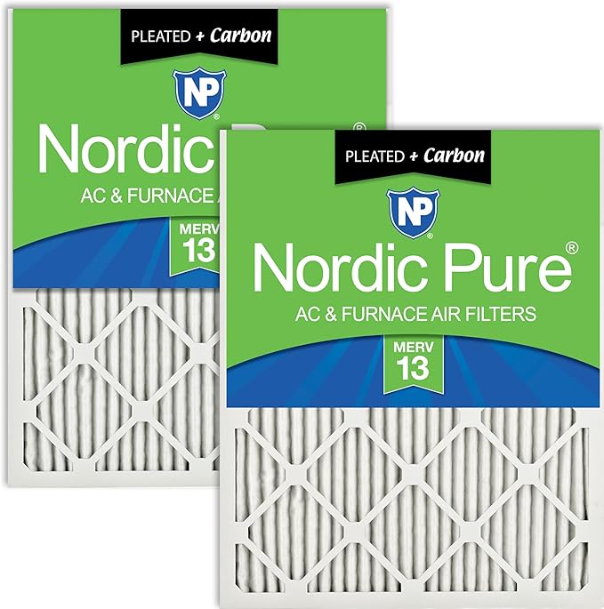 Nordic Pure 16x25x1 Pleated Air Filters MERV 13 Plus Carbon 2 Pack by NordicPure