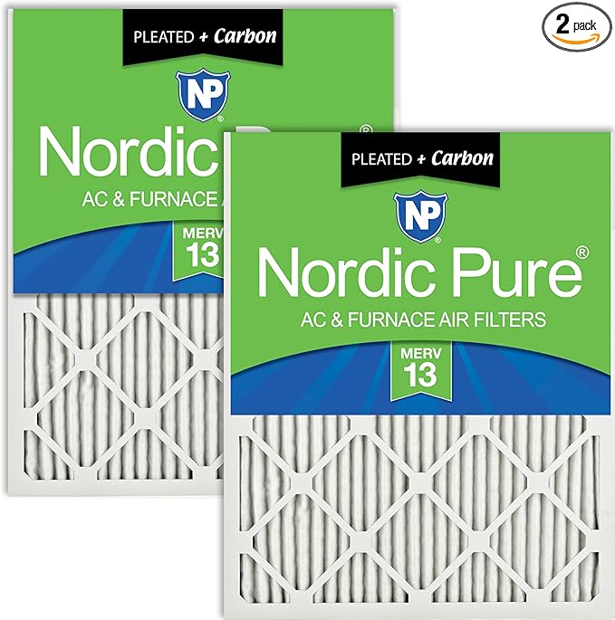 Nordic Pure 25x25x1 Pleated Air Filters MERV 13 Plus Carbon 2 Pack by NordicPure