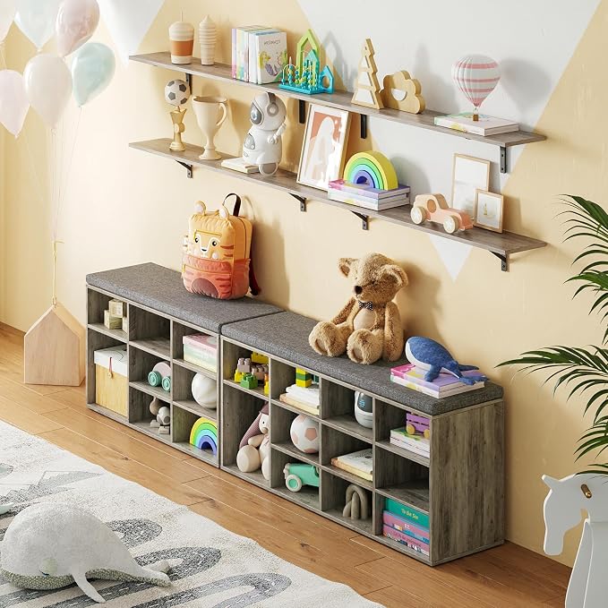DINZI LVJ Shoe Bench, 12 Cubbies Shoe Organizer - Image 9