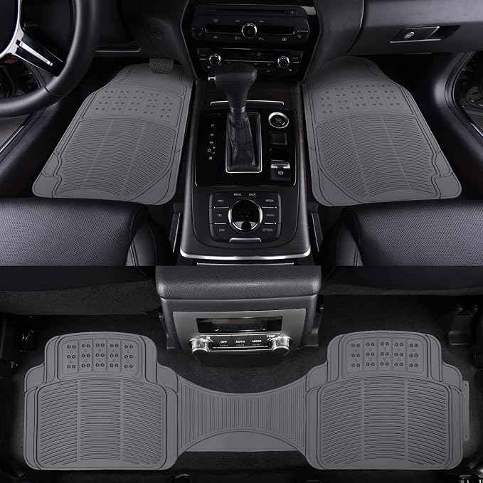 Amazon Basics Universal PVC Faux Rubber Car Floor Mats, All Weather Protection
