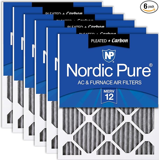 Nordic Pure 16x24x1 Furnace Air Filters MERV 12 Pleated Plus Carbon 6 Pack by NordicPure