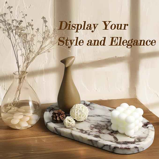 100% Real Natural Marble Tray for Bathroom, Luxury Calacatta Viola Stone Vanity