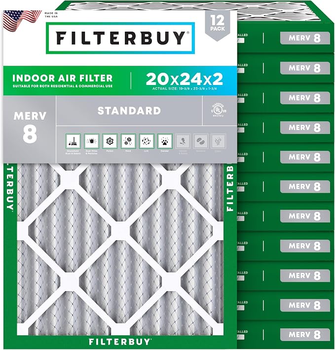 Filterbuy 20x24x2 Air Filter MERV 8 Essential Dust & Allergy Defense, by Filterbuy