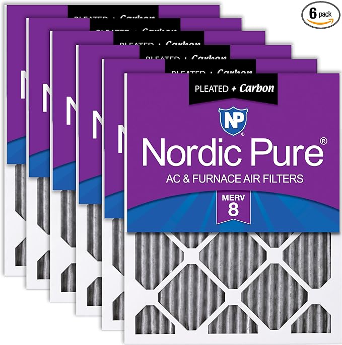 Nordic Pure 20x20x1 Furnace Air Filters MERV 8 Pleated Plus Carbon 6 Pack by NordicPure