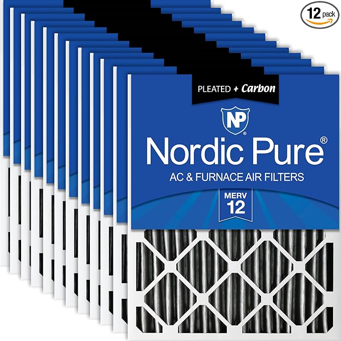 Nordic Pure 20x25x2 Furnace Air Filters MERV 12 Pleated Plus Carbon 12 Pack by NordicPure