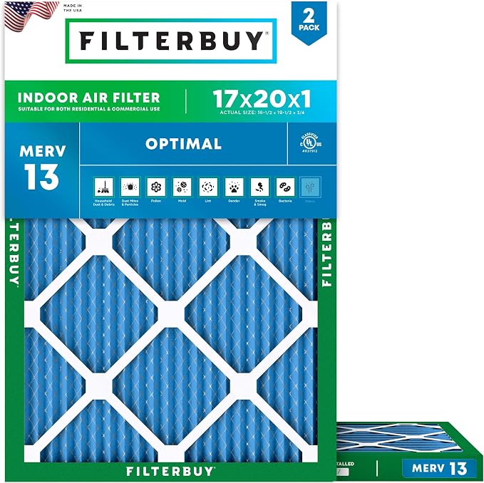 Filterbuy 17x20x1 Air Filter MERV 13 Optimal Smoke & Allergy Defense, by Filterbuy
