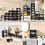 8 Pack Shoe Boxes Black Plastic Stackable, Large Shoe Storage Organizer