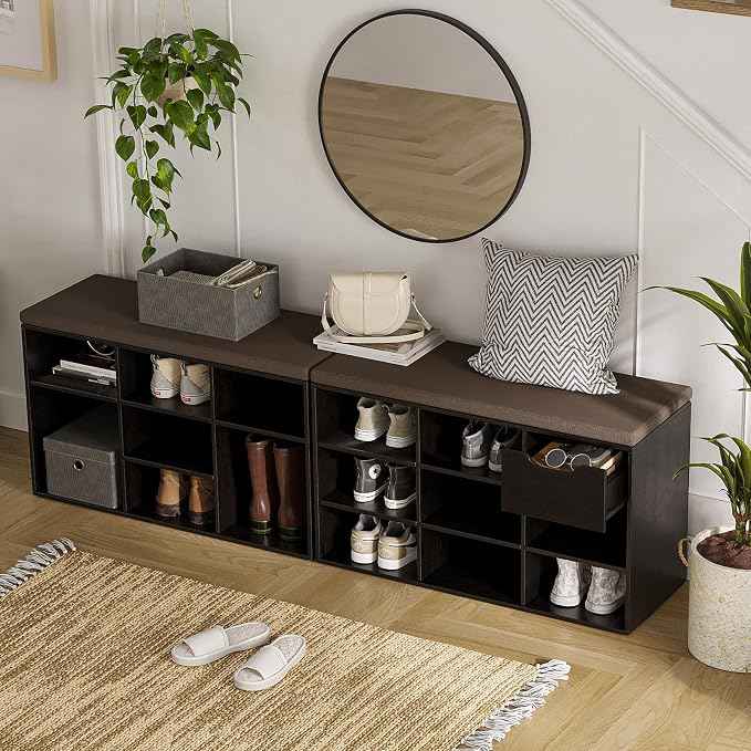 DINZI LVJ Shoe Bench, 9 Cubbies Shoe Organizer