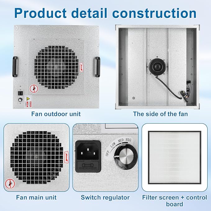 Professional HEPA Laminar Flow Hood, H14 High Efficiency Filter, 22.6x22.6x10.2 - Image 3
