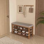 Rubber Wood Shoe Bench with Storage, Flip-Top Soft-Close Lid, Adjustable Shelves