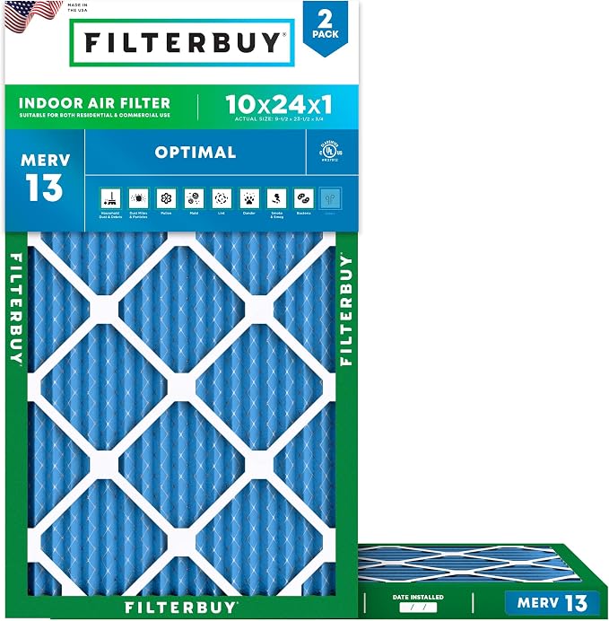 Filterbuy 10x24x1 Air Filter MERV 13 Optimal Smoke & Allergy Defense, by Filterbuy