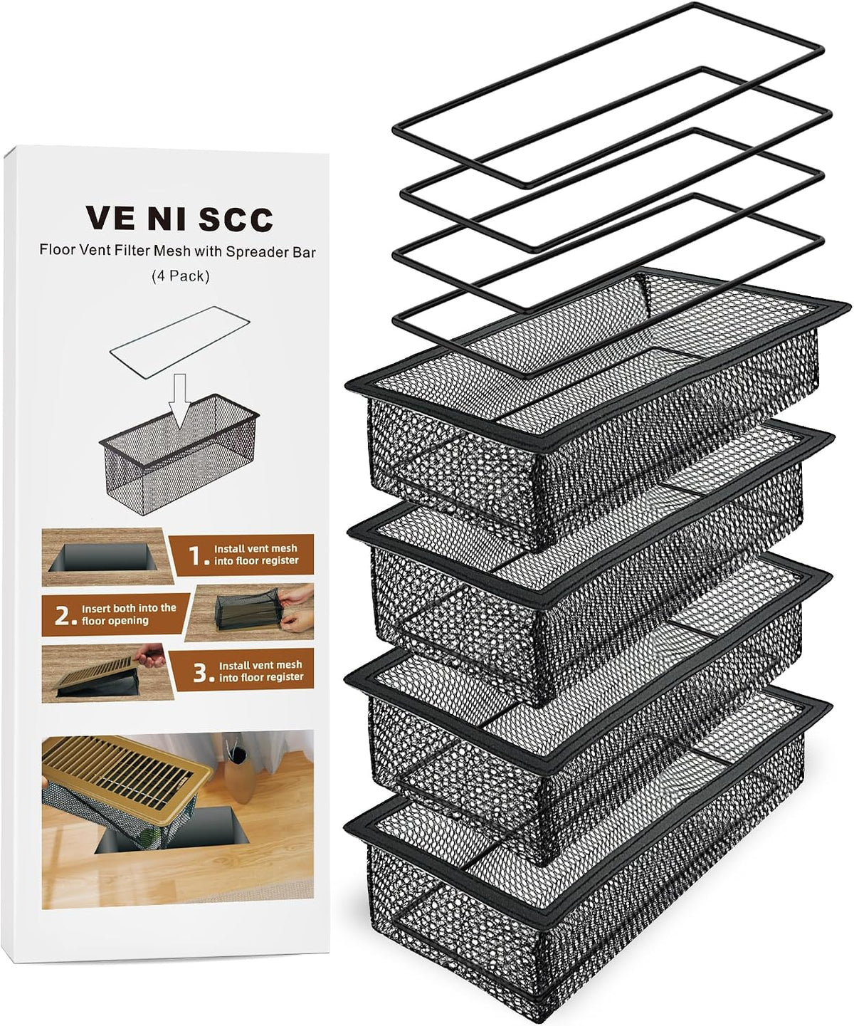 4-Pack Floor Register Cover Net Traps with 4 Steel Frames(Anti-snag)