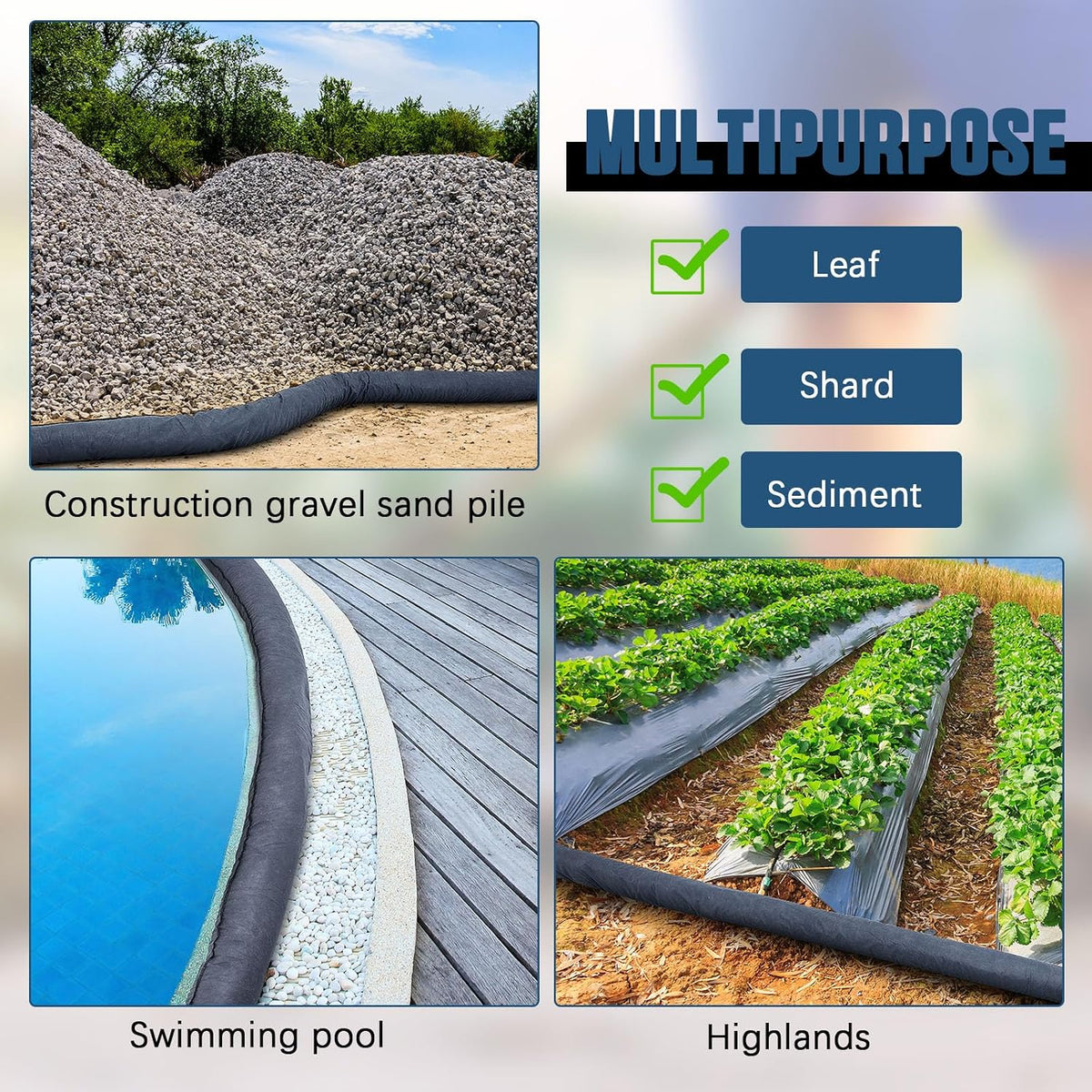 2 Pcs Sediment Filter Erosion Control Blanket Silt Fence Sock with