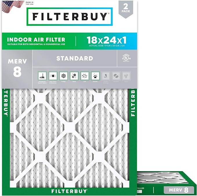 Filterbuy 18x24x1 Air Filter MERV 8 Essential Dust & Allergy Defense, by Filterbuy