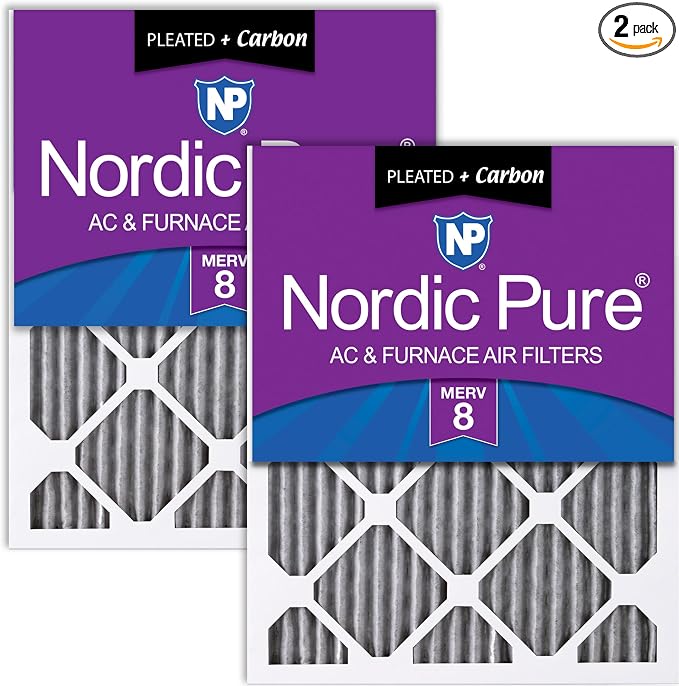 Nordic Pure 16x16x1 Furnace Air Filters MERV 8 Pleated Plus Carbon 2 Pack by NordicPure