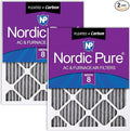 Nordic Pure 16x16x1 Furnace Air Filters MERV 8 Pleated Plus Carbon 2 Pack by NordicPure