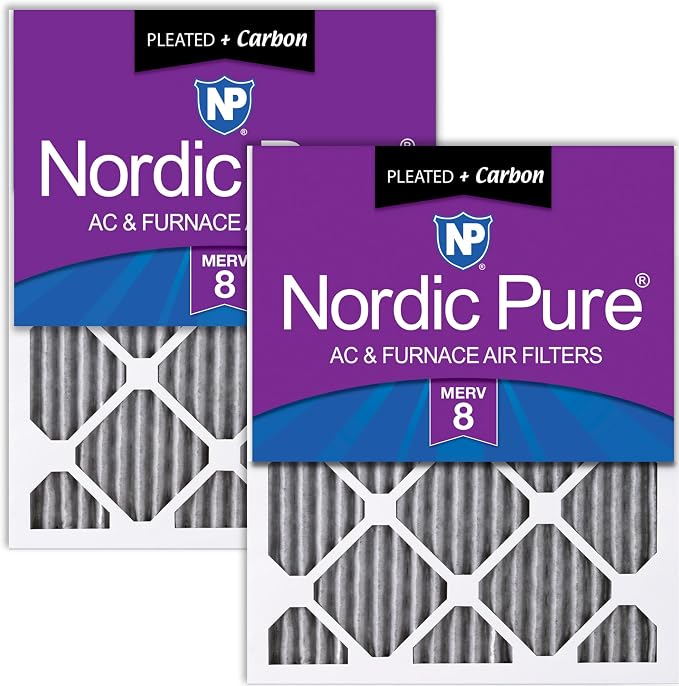 Nordic Pure 12x12x1 Furnace Air Filters MERV 8 Pleated Plus Carbon 2 Pack by NordicPure