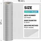 304 Stainless Steel Mesh Window Screen Roll, 47IN x 98.43FT Silver Metal Window - Image 3