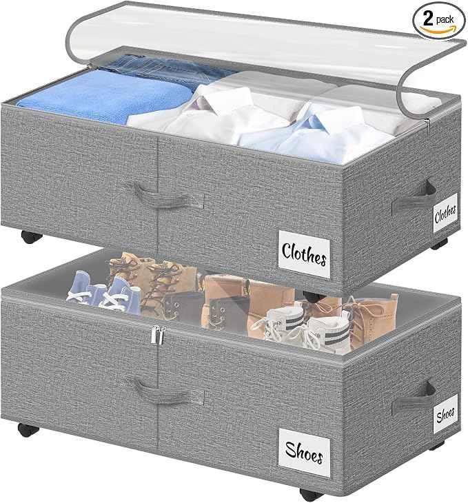 Under Bed Storage with Wheels, Quick Assembly Underbed Shoe Storage Containers