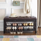 Shoe Storage Bench with Cushion, Entry Bench with Storage Solid Wood Shoe Bench