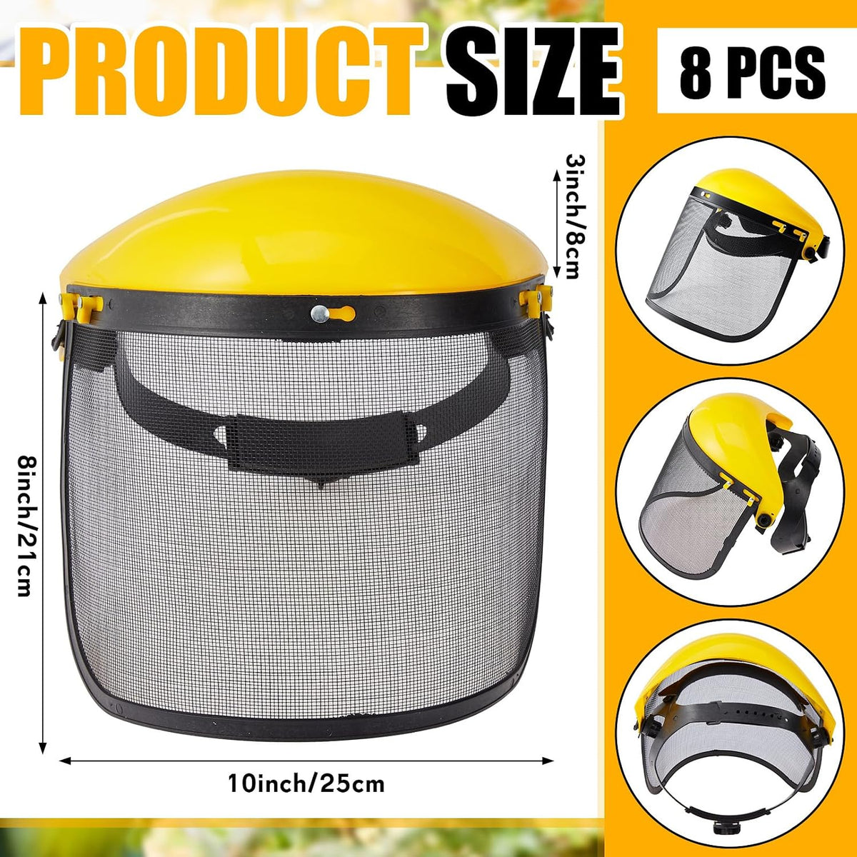 8 Pcs Mesh Face Shield for Weed Whacking Mower Protection, Yellow