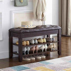 Shoe Storage Bench with Cushion, Entry Bench with Storage Solid Wood Shoe Bench